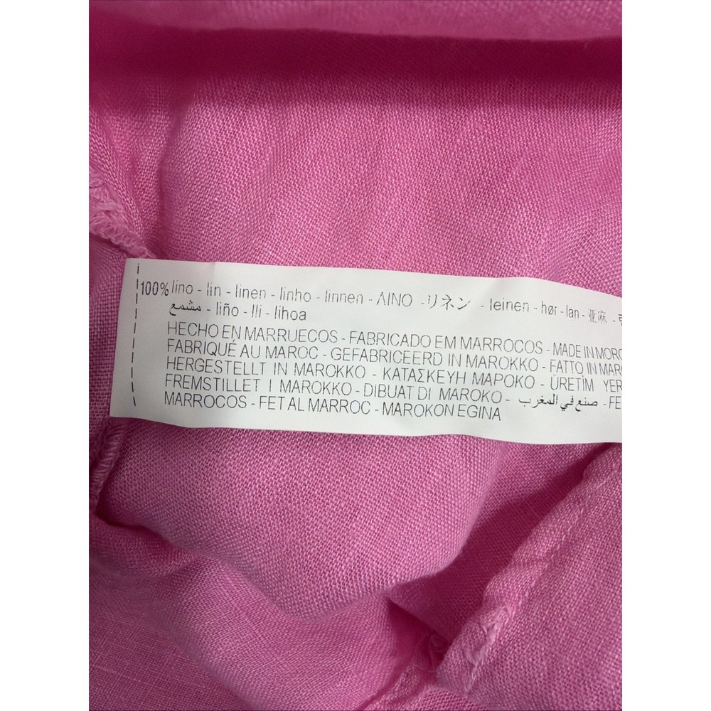 ZARA 100% Linen Roll Tab Button Up Shirt Medium Pink Coastal Barbiecore S - Picture 8 of 8